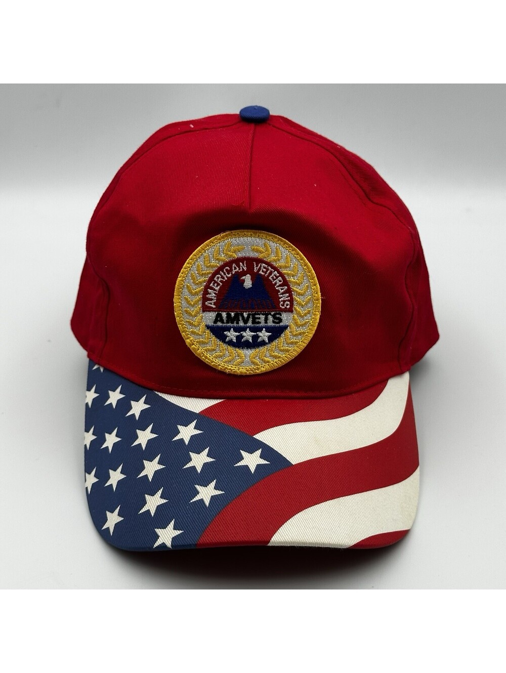 AMVETS American Veterans USA Flag Brim Hat Red Otto Snapback Spokane Post 92